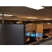 Blue Fabric Panel Office Cubicle Dividers, Dark Wood Trim